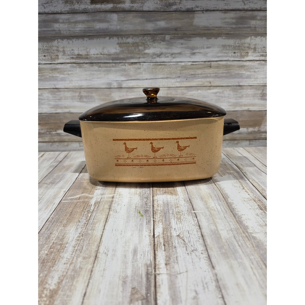 Vintage West Bend Speckled Tan Bird Motif Slow Cooker Deep Pan w/ Lid NO‎ BASE